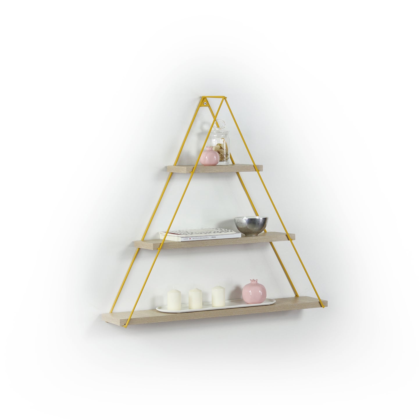 Moset Floating Wall Mounted Triangle Shelf, Oak/Yellow