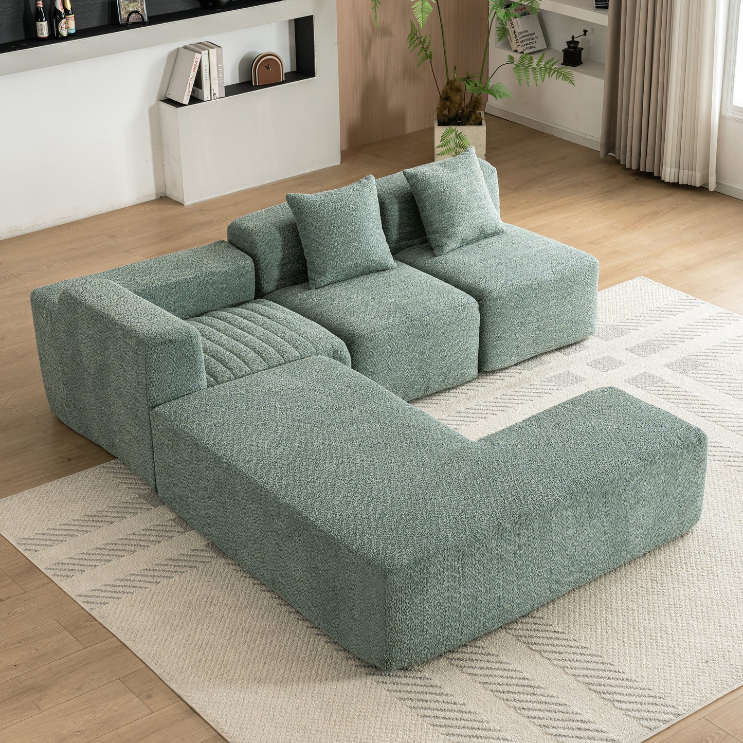 116.5" Sectional Sofa Full-compressed Sofa Couch Free-combined Sofa for Living Room, Green