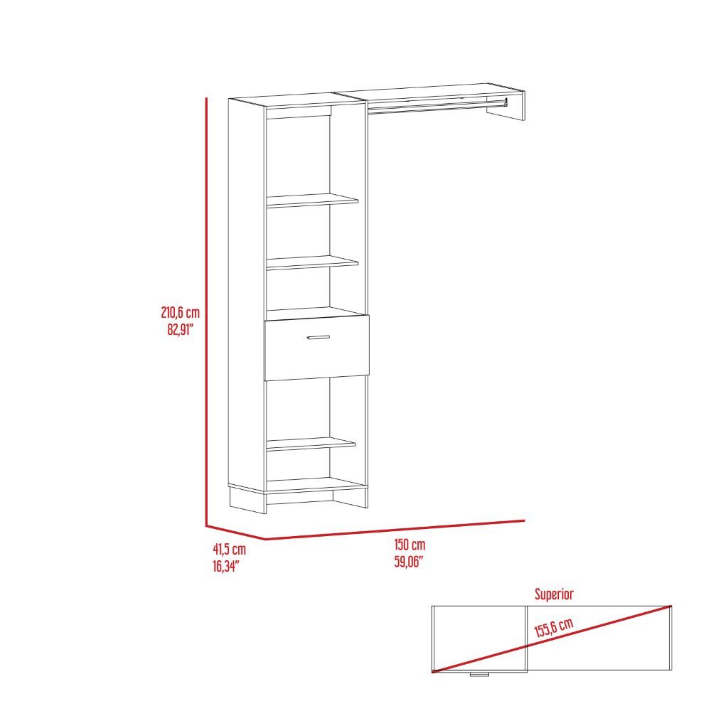 150-inch British closet system dresser for bedroom, white