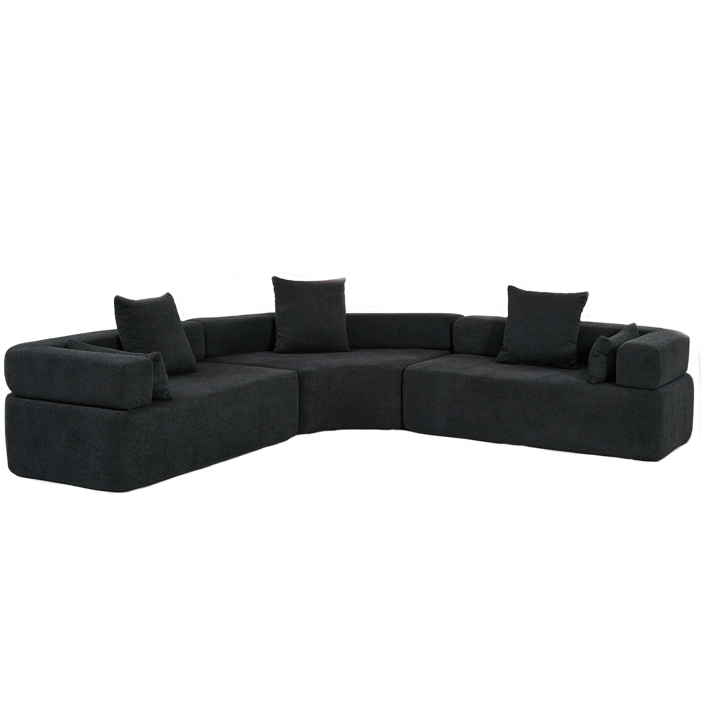 Oversized Curved 4-Seater Modular Sofa, 3-Piece Boucle, Black