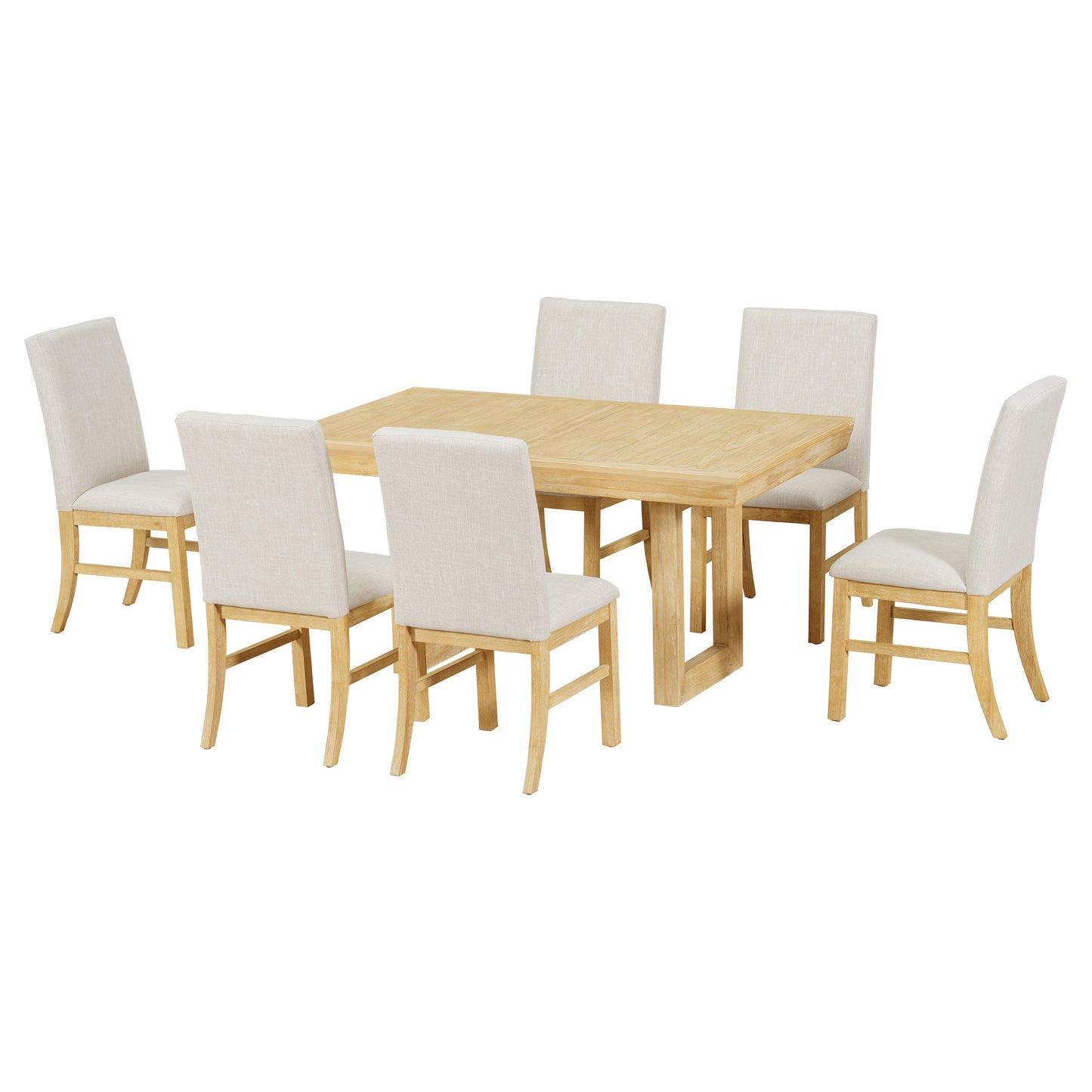 7-piece traditional extendable dining set with butterfly leaf, natural finish