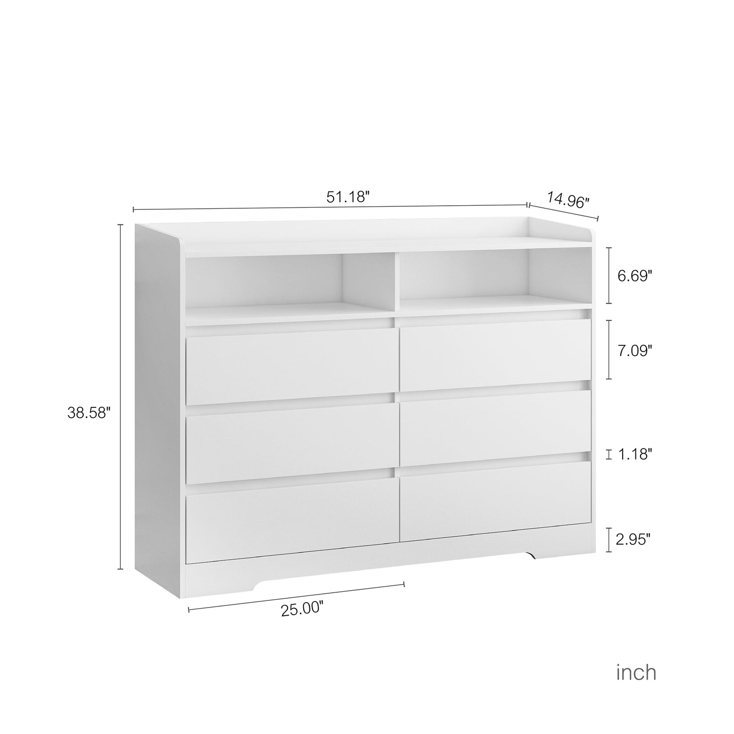 6-drawer white dresser with LED lights, modern design for bedroom or living space