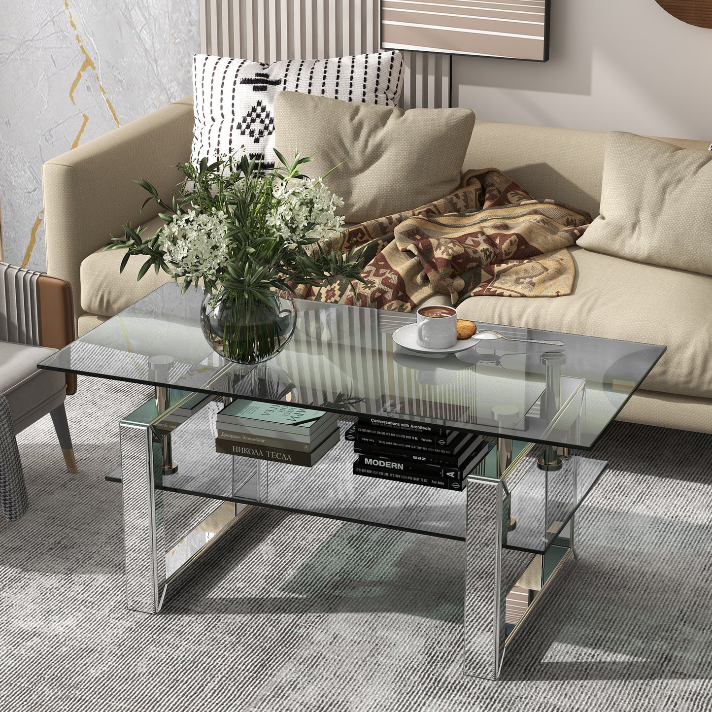 39.4" Transparent Glass Coffee Table