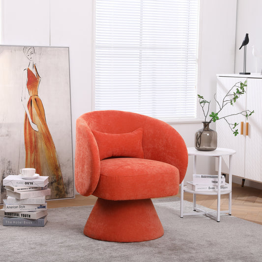 Swivel Accent Chair with a round barrel design for living rooms and bedrooms - Orange