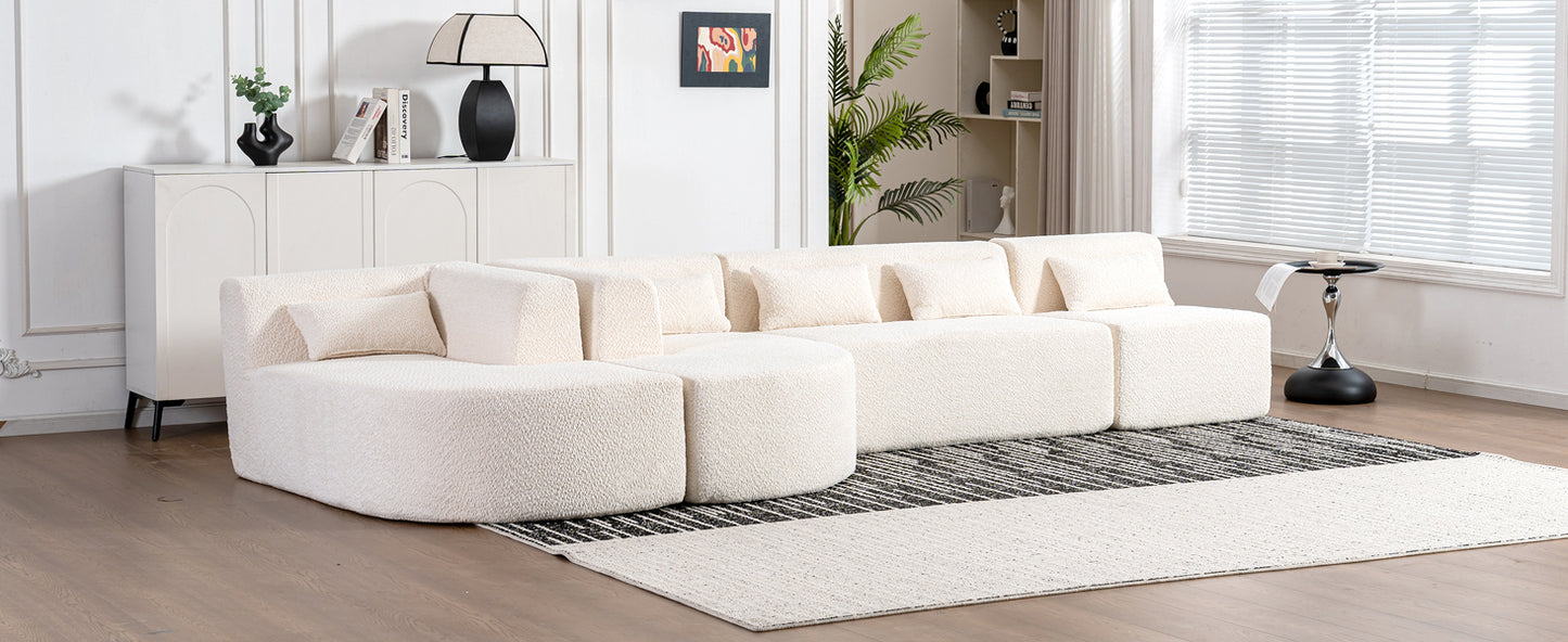 143.7 Upholstered Sofa with Chaise and Back Pillows, Beige