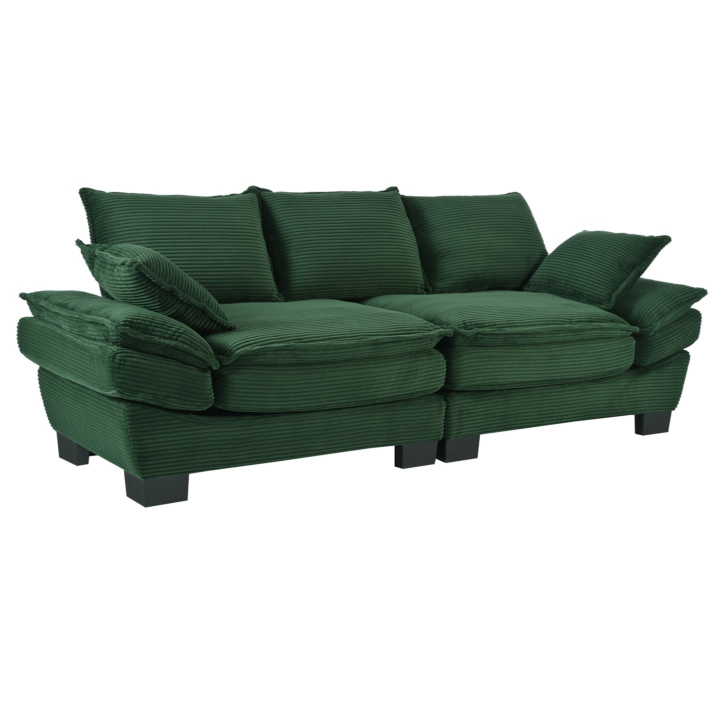 85.4" U-Style Curved Sofa with Throw Pillows, Corduroy Fabric