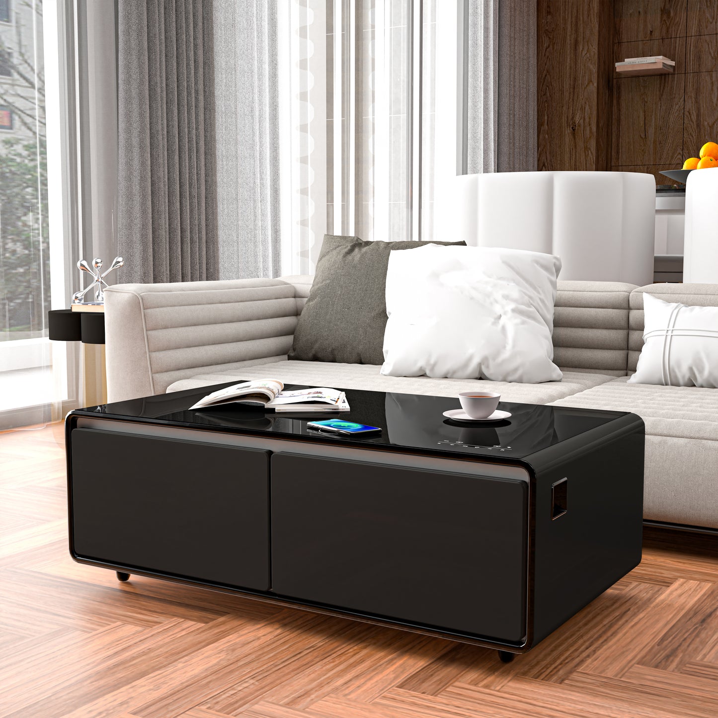 Modern Smart Coffee Table with Fridge & Bluetooth