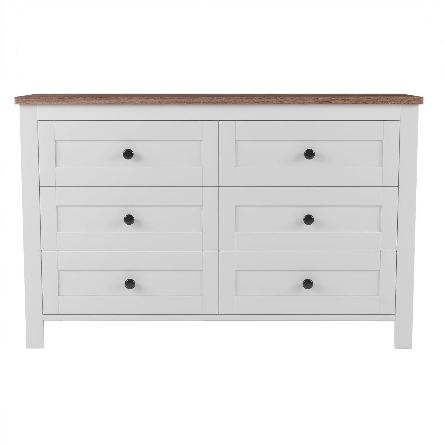 Retro farmhouse dresser with 6 drawers, white and brown