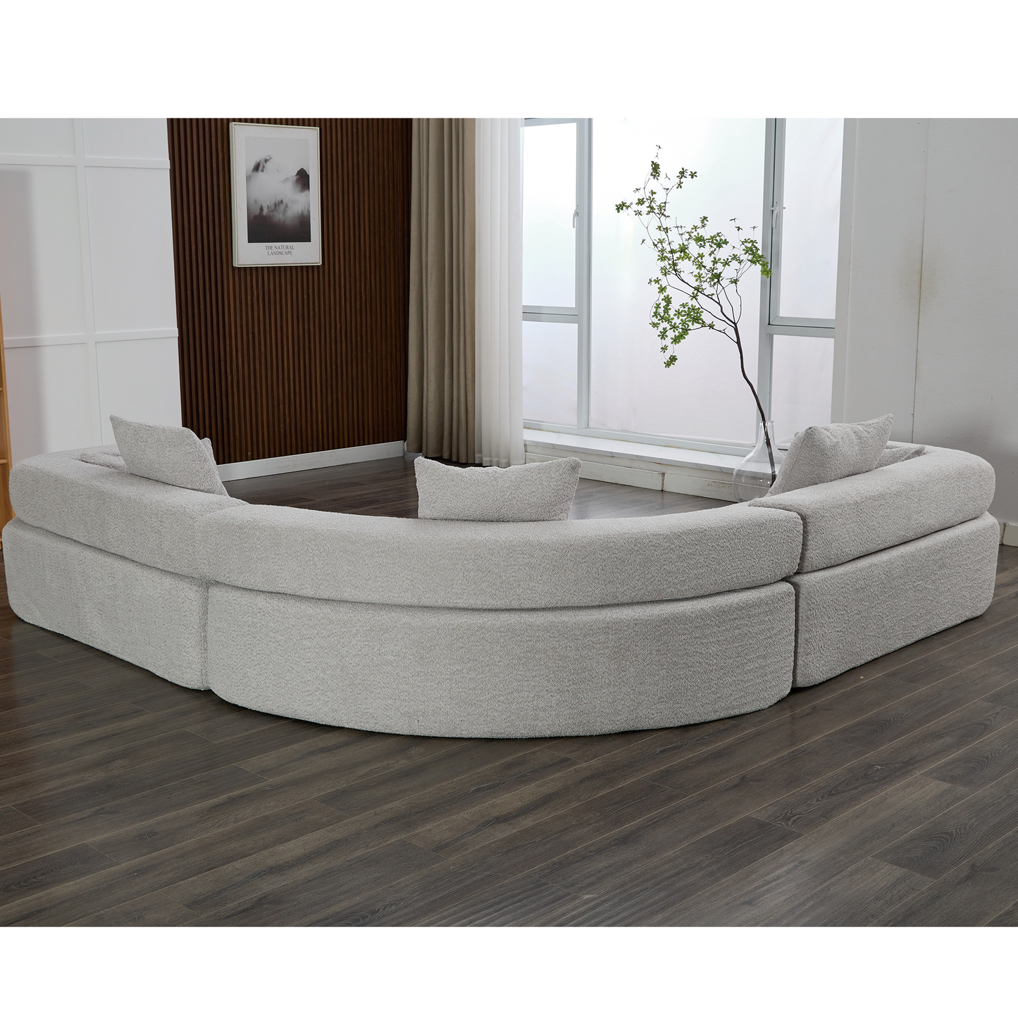 Oversized Curved 4-Seater Modular Sofa, 3-Piece Boucle, Gray