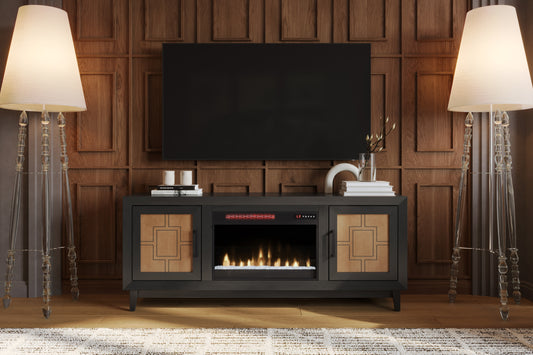 Ventura 70" Fireplace TV Stand, Black & Bourbon Finish