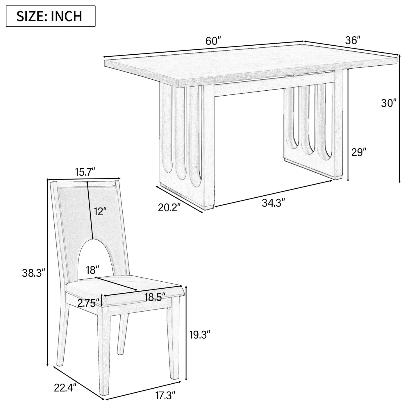 Wood dining table set for 6, grey table, beige upholstered chairs