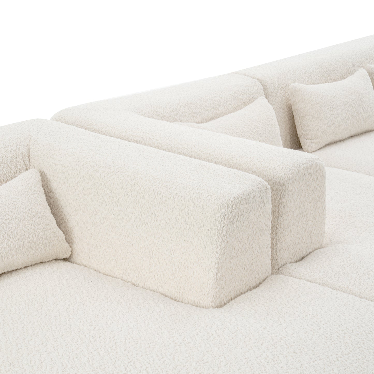 143.7 Upholstered Sofa with Chaise and Back Pillows, Beige