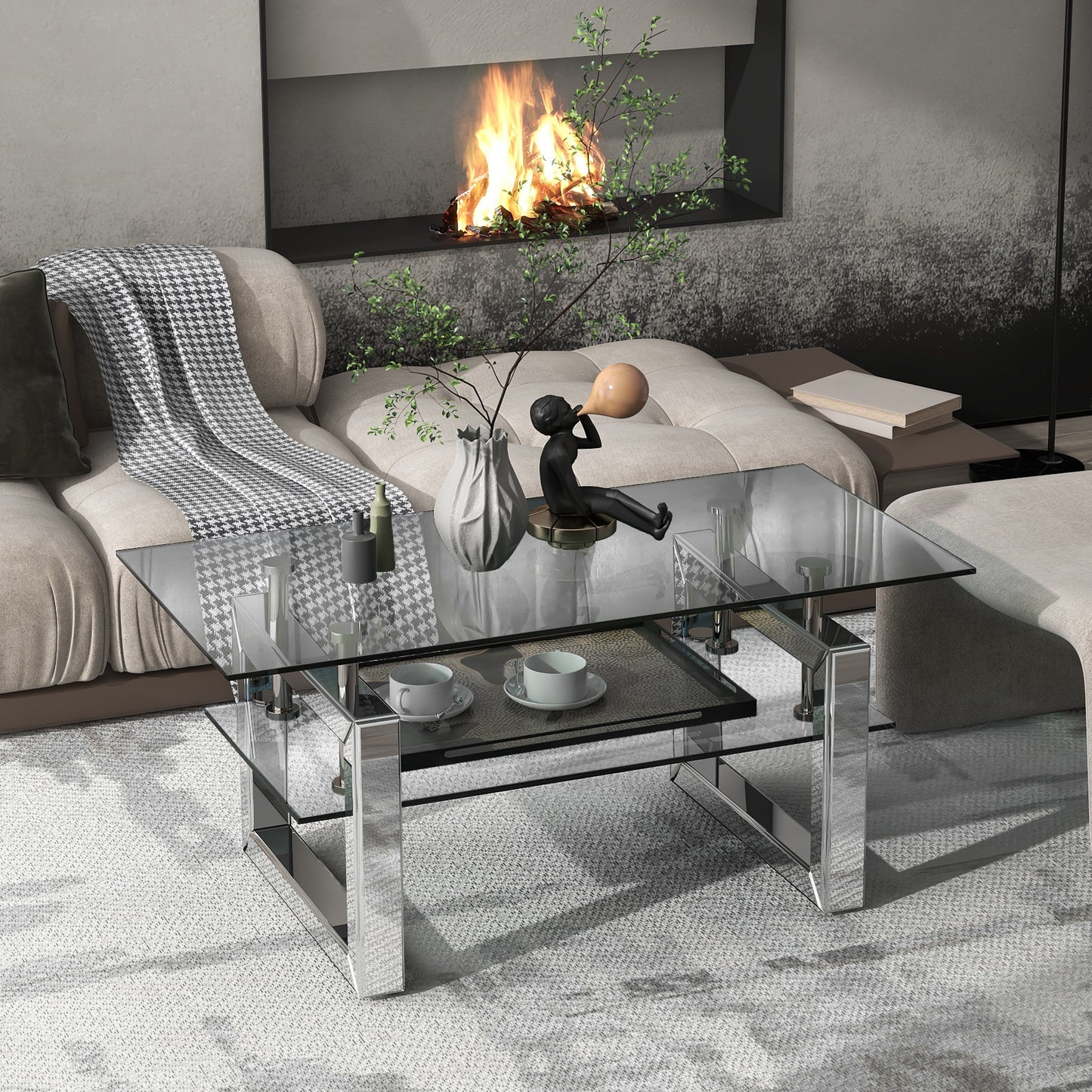 39.4" Transparent Glass Coffee Table