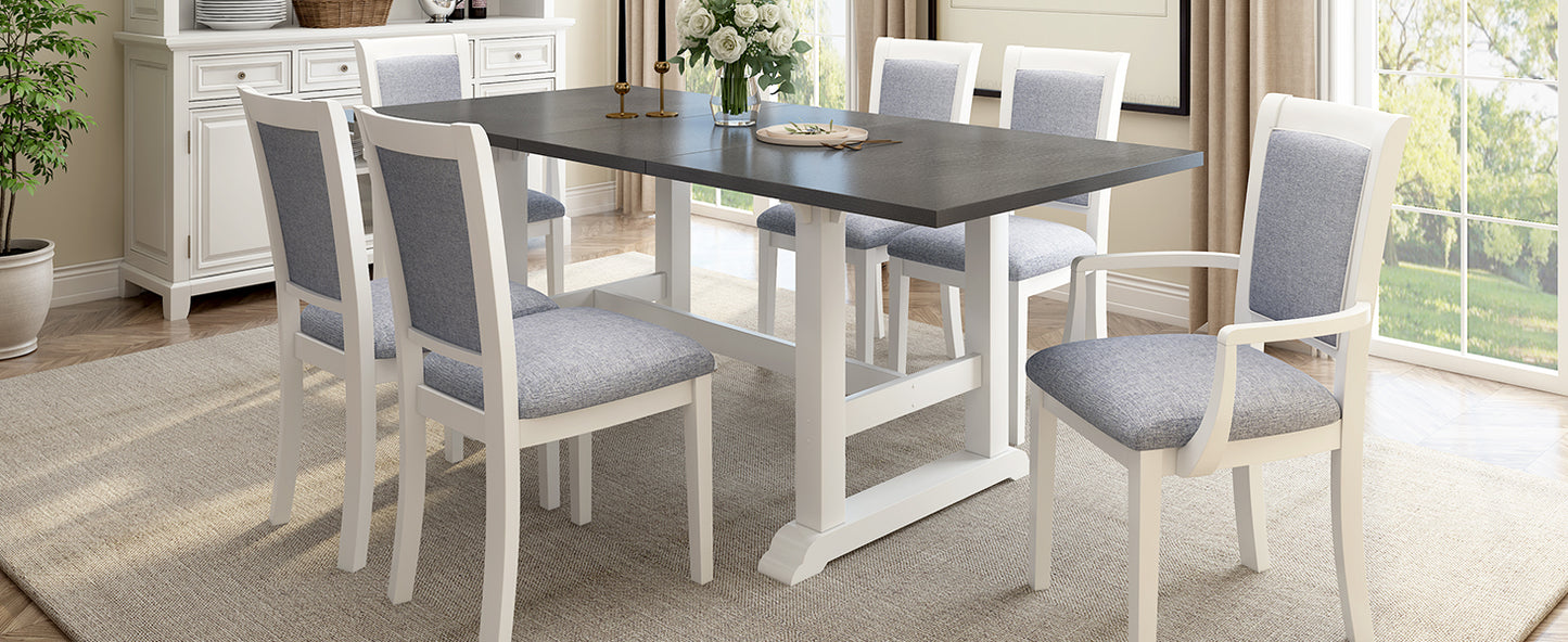 7-piece updated extendable dining set with removable leaf, white finish