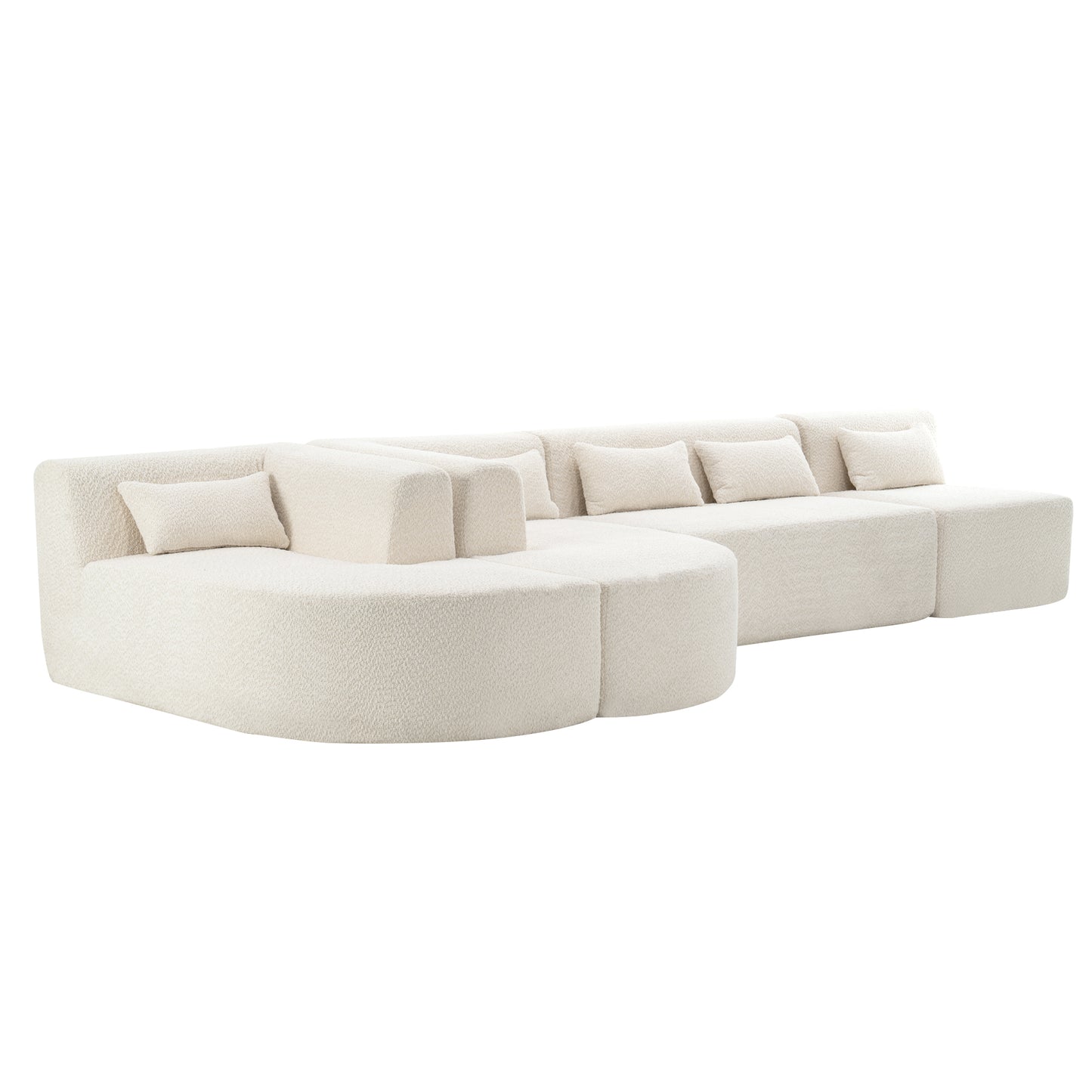 143.7 Upholstered Sofa with Chaise and Back Pillows, Beige