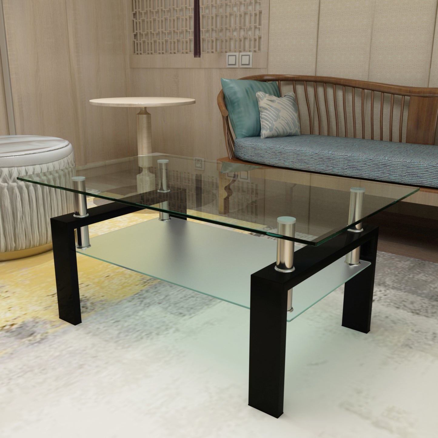 Rectangle Black Glass Coffee Table, Modern Design