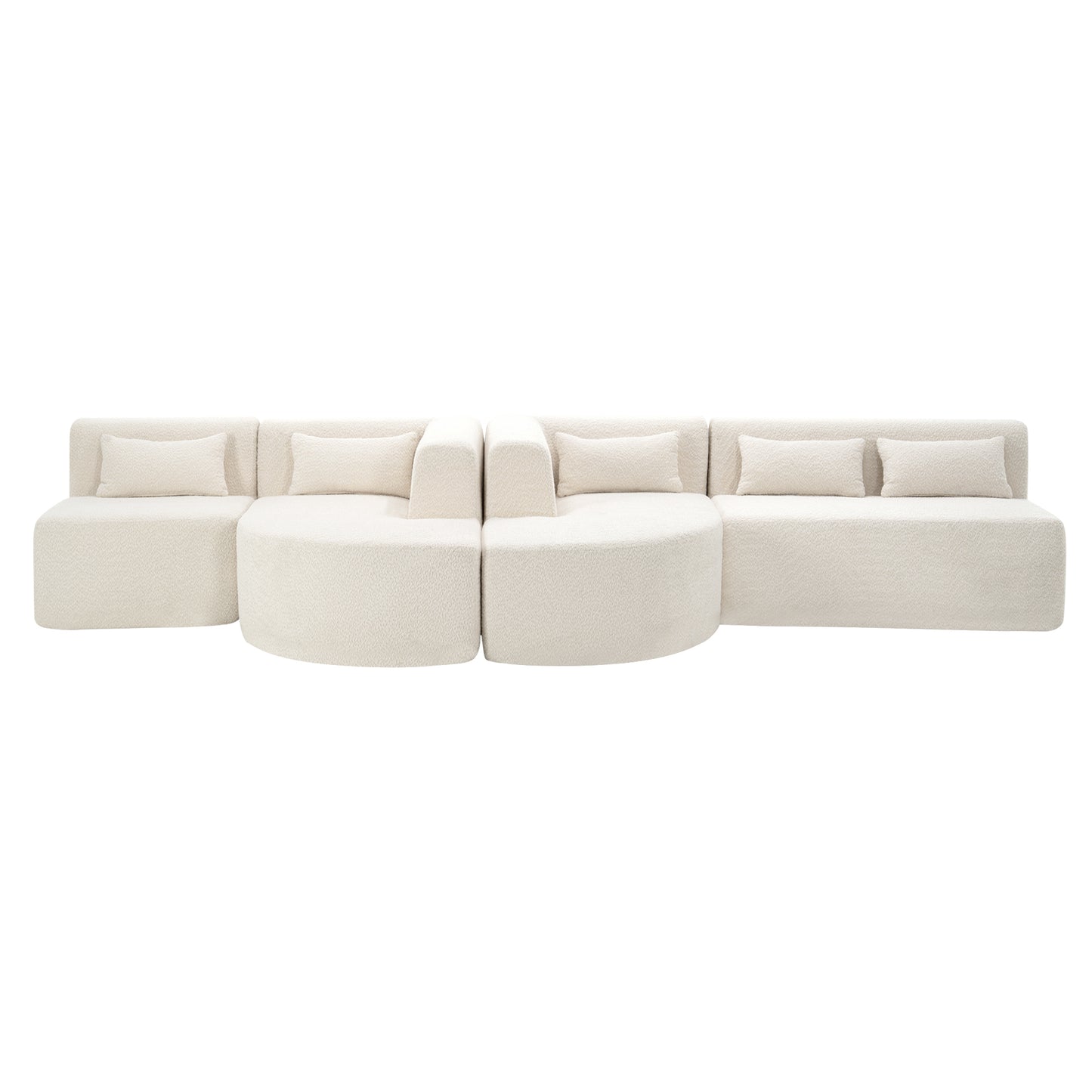 143.7 Upholstered Sofa with Chaise and Back Pillows, Beige