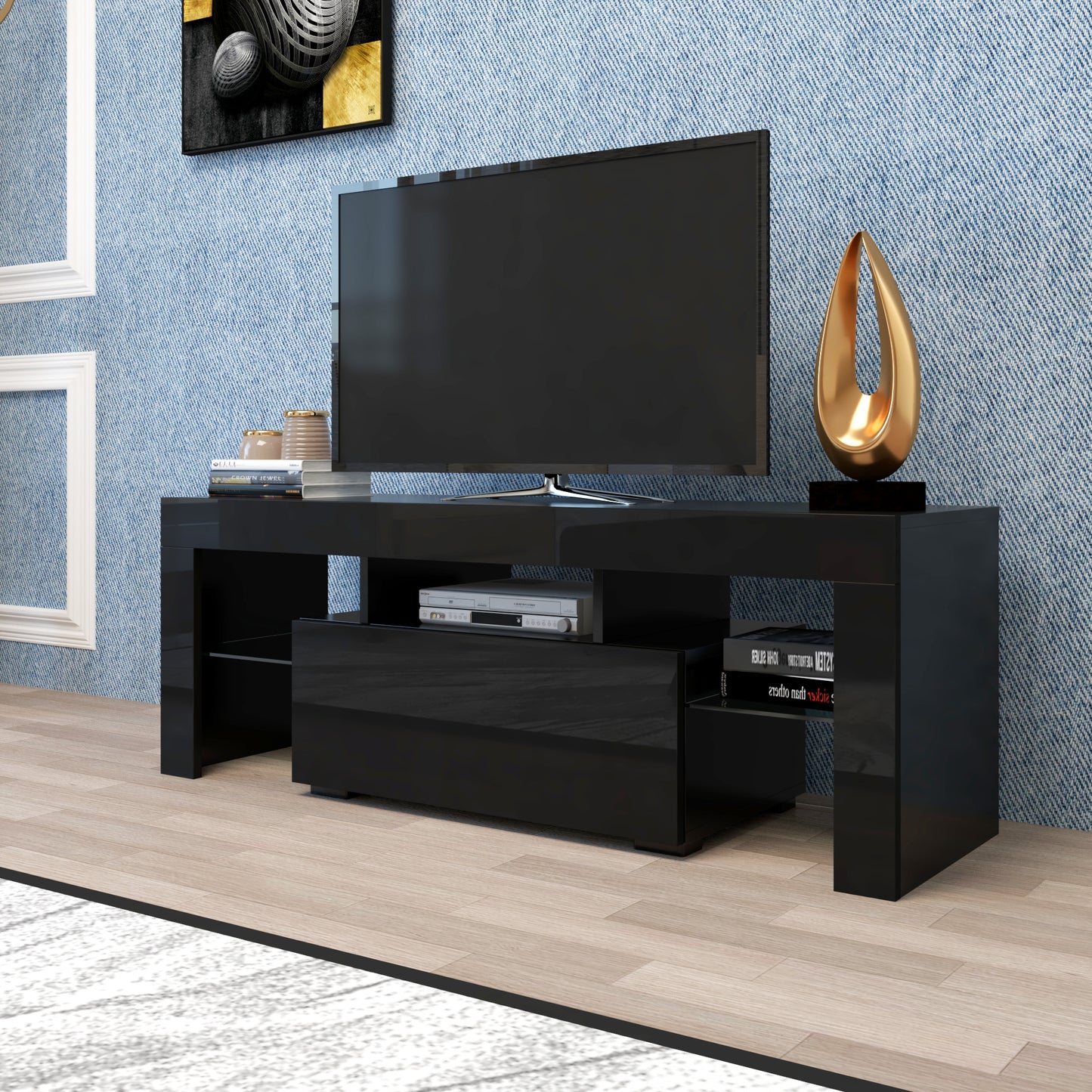 Black TV stand with RGB lights