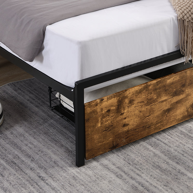 King bed frame with storage headboard and charging station, noise-free