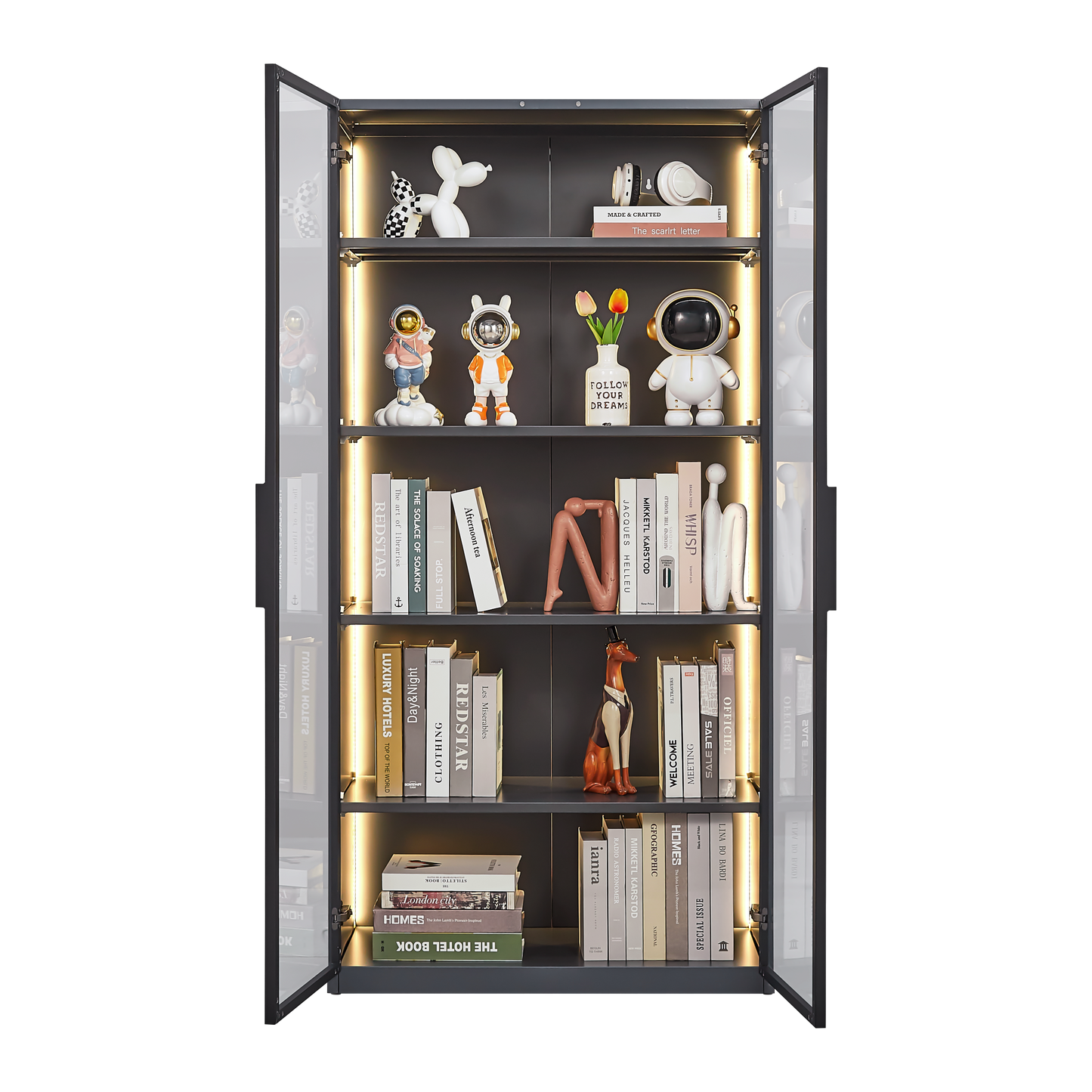 Double-door metal glass display cabinet with LED light