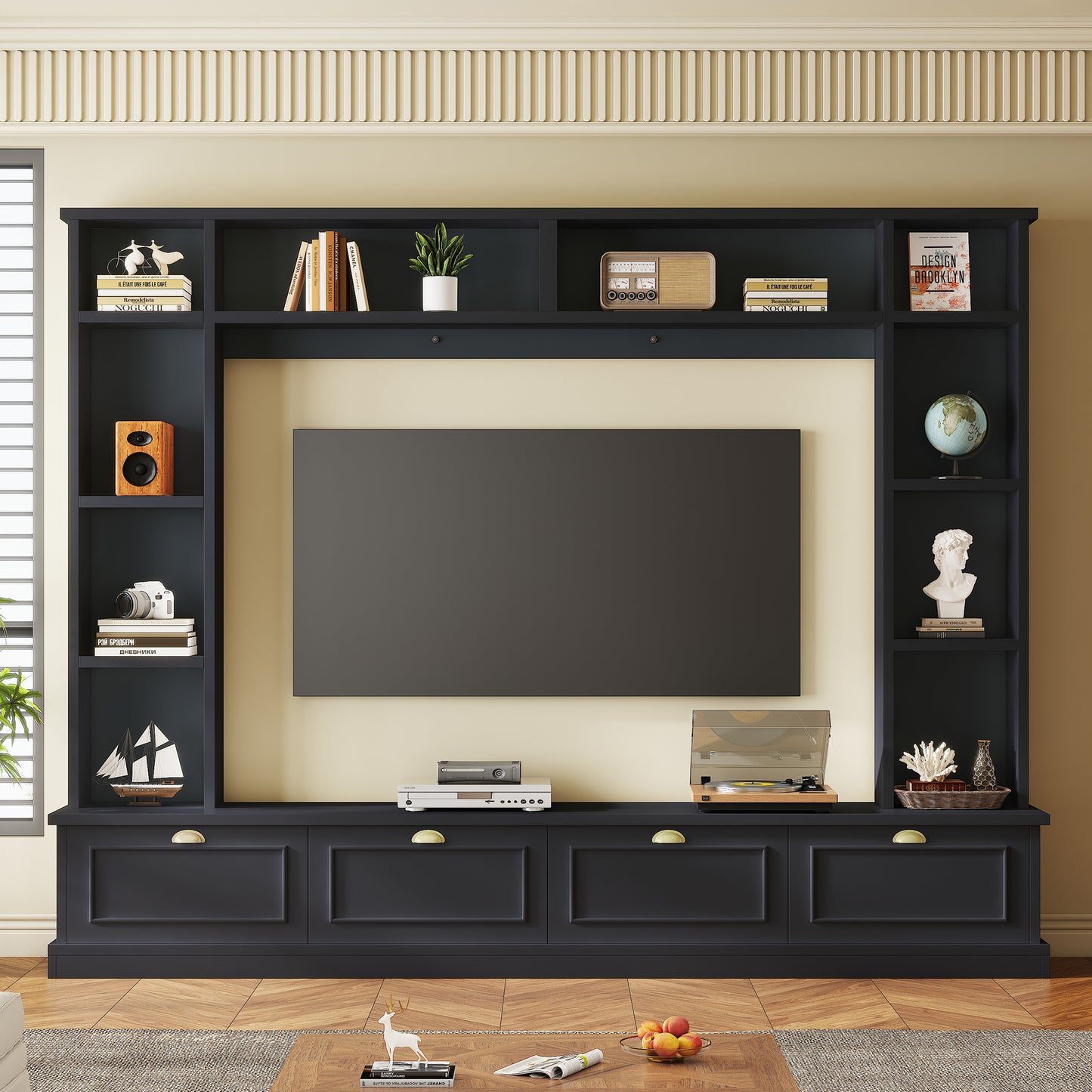 ON-TREND Large Wall Unit Entertainment Center, Black