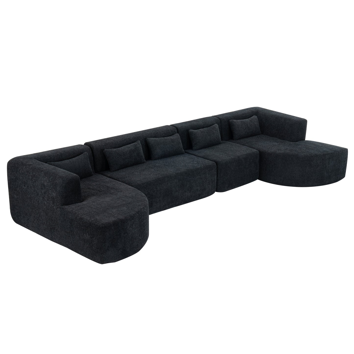 143.7 Upholstered Sofa with Chaise and Back Pillows, Black