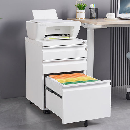 3-drawer mobile file cabinet with lock, white