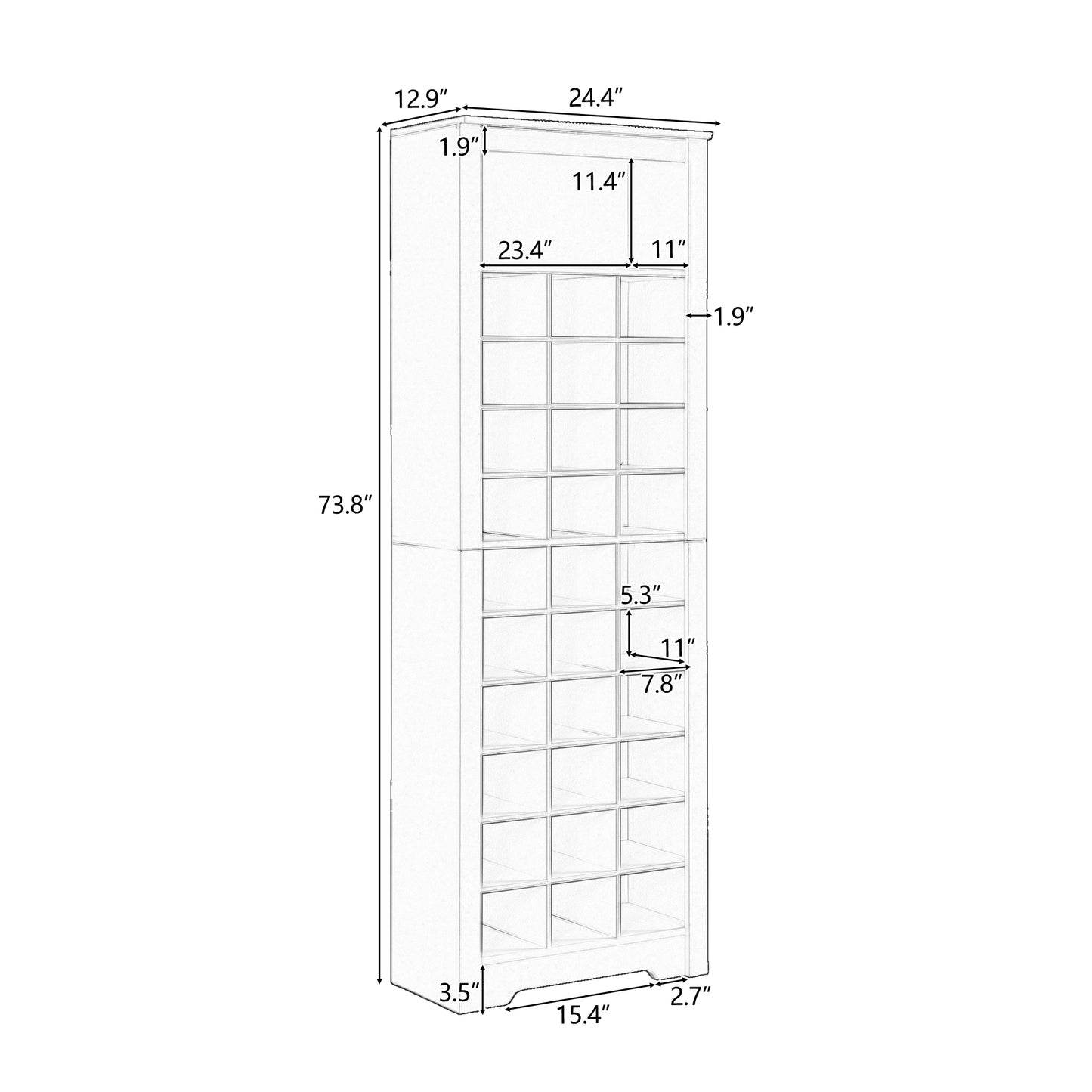 Stylish 30-cubby shoe cabinet, white