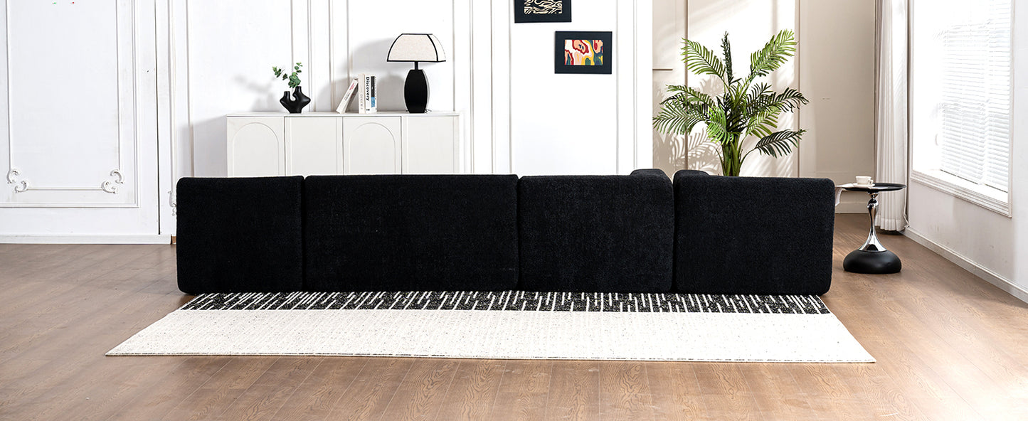 143.7 Upholstered Sofa with Chaise and Back Pillows, Black