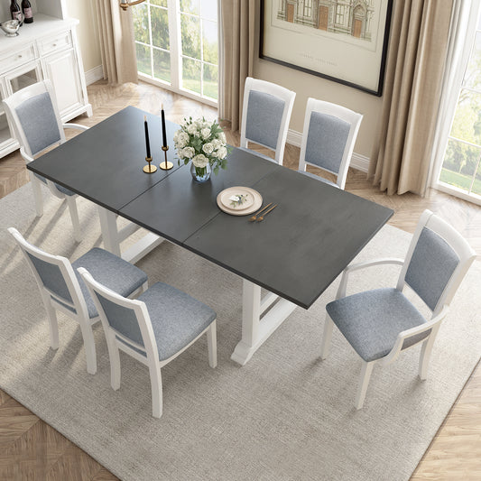 7-piece updated extendable dining set with removable leaf, white finish