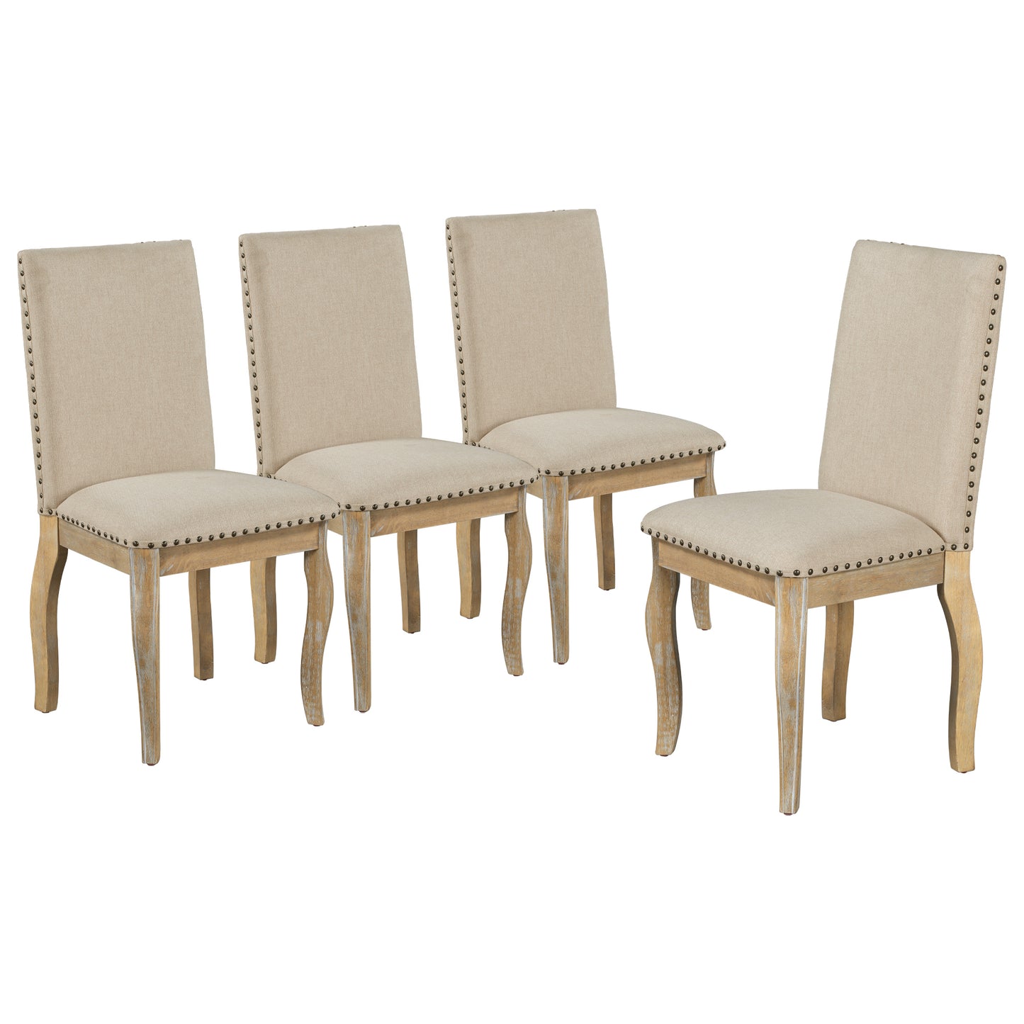 5-piece farmhouse round extendable dining set, natural wood wash, upholstered chairs