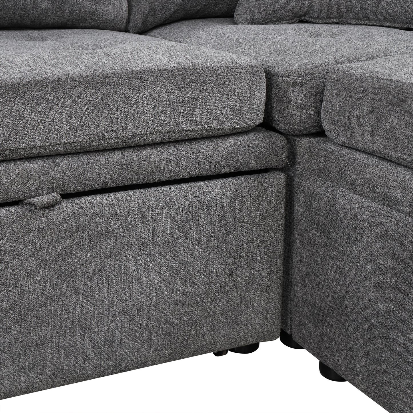 117.3 U-Shaped Sofa Bed with Pillows, Gray