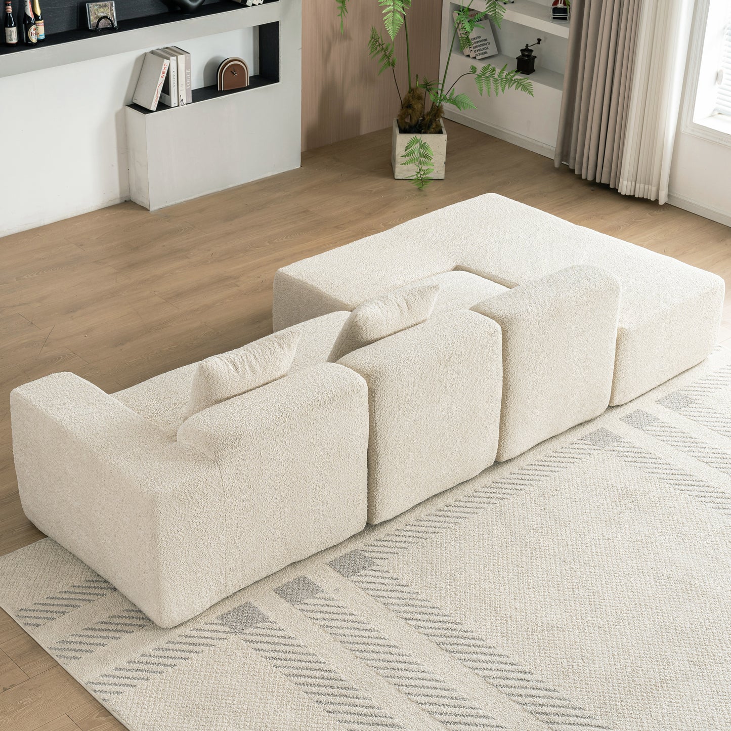 116.5" Sectional Sofa Full-compressed Sofa Couch Free-combined Sofa for Living Room, Beige