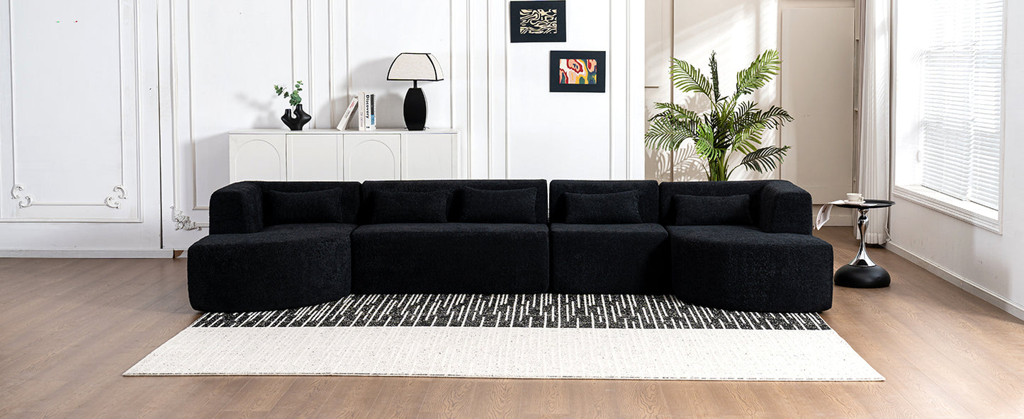 143.7 Upholstered Sofa with Chaise and Back Pillows, Black