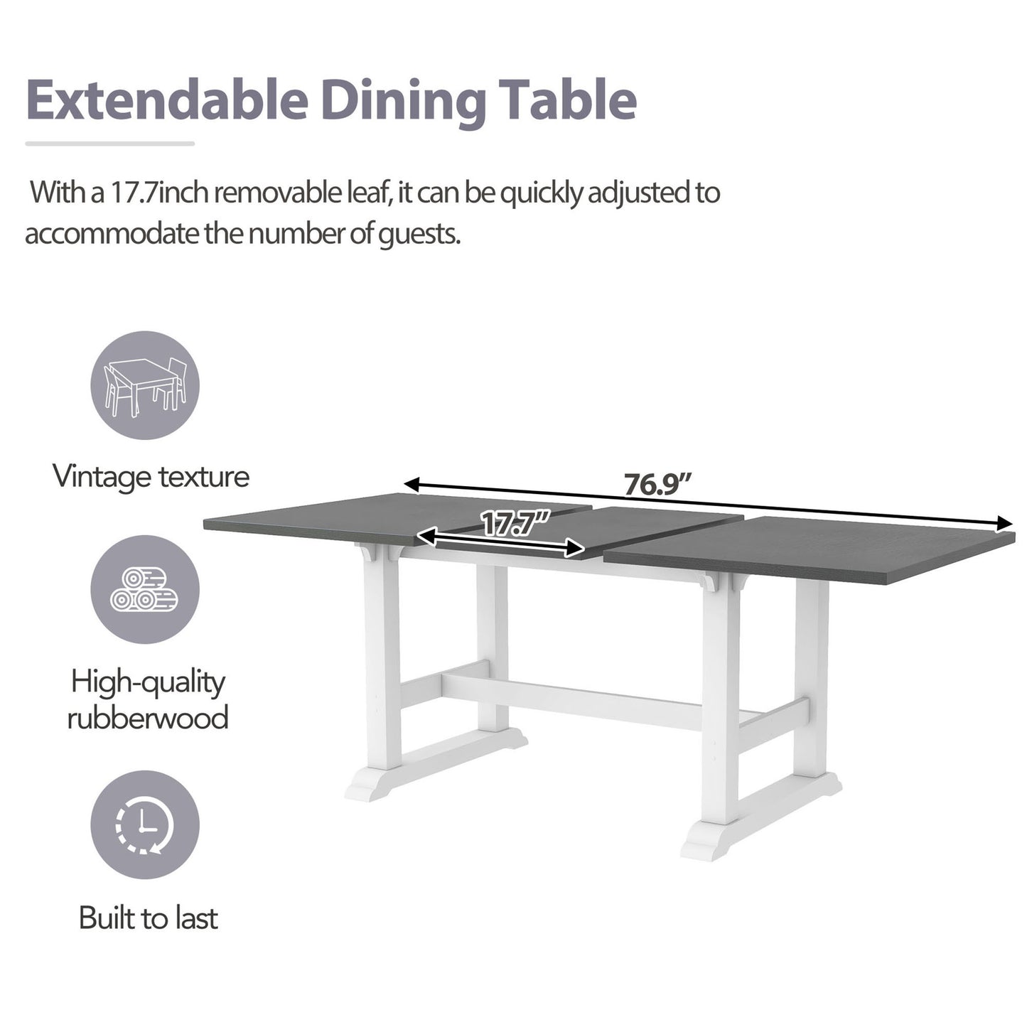 7-piece updated extendable dining set with removable leaf, white finish