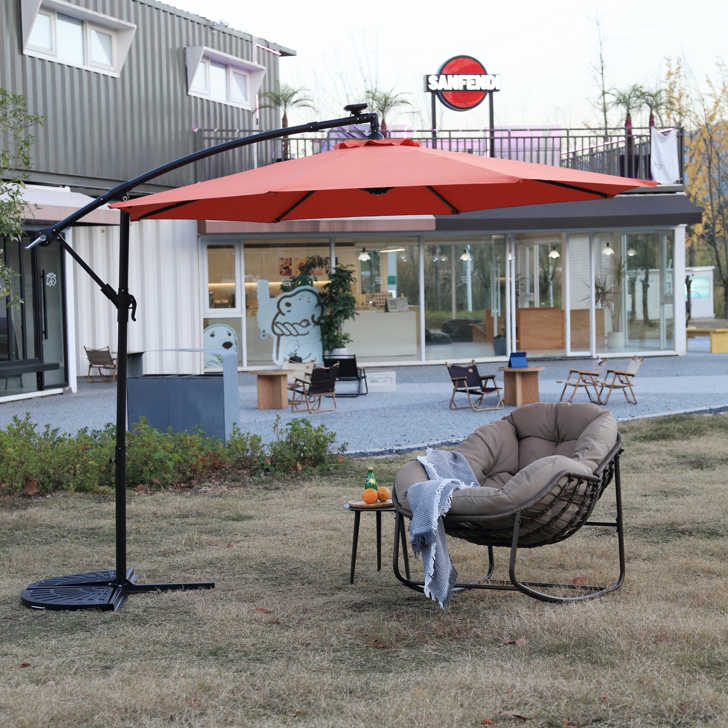 10FT Solar LED Hanging Patio Umbrella