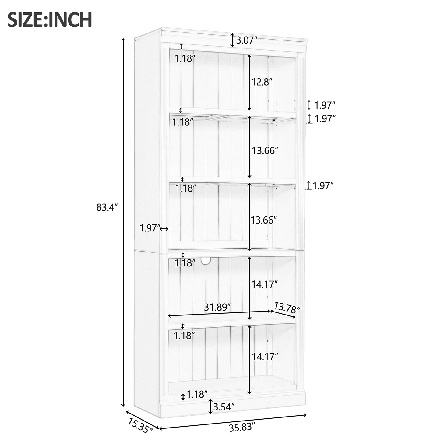 Wood Bookcase with Adjustable 5-Tier Shelves - Black