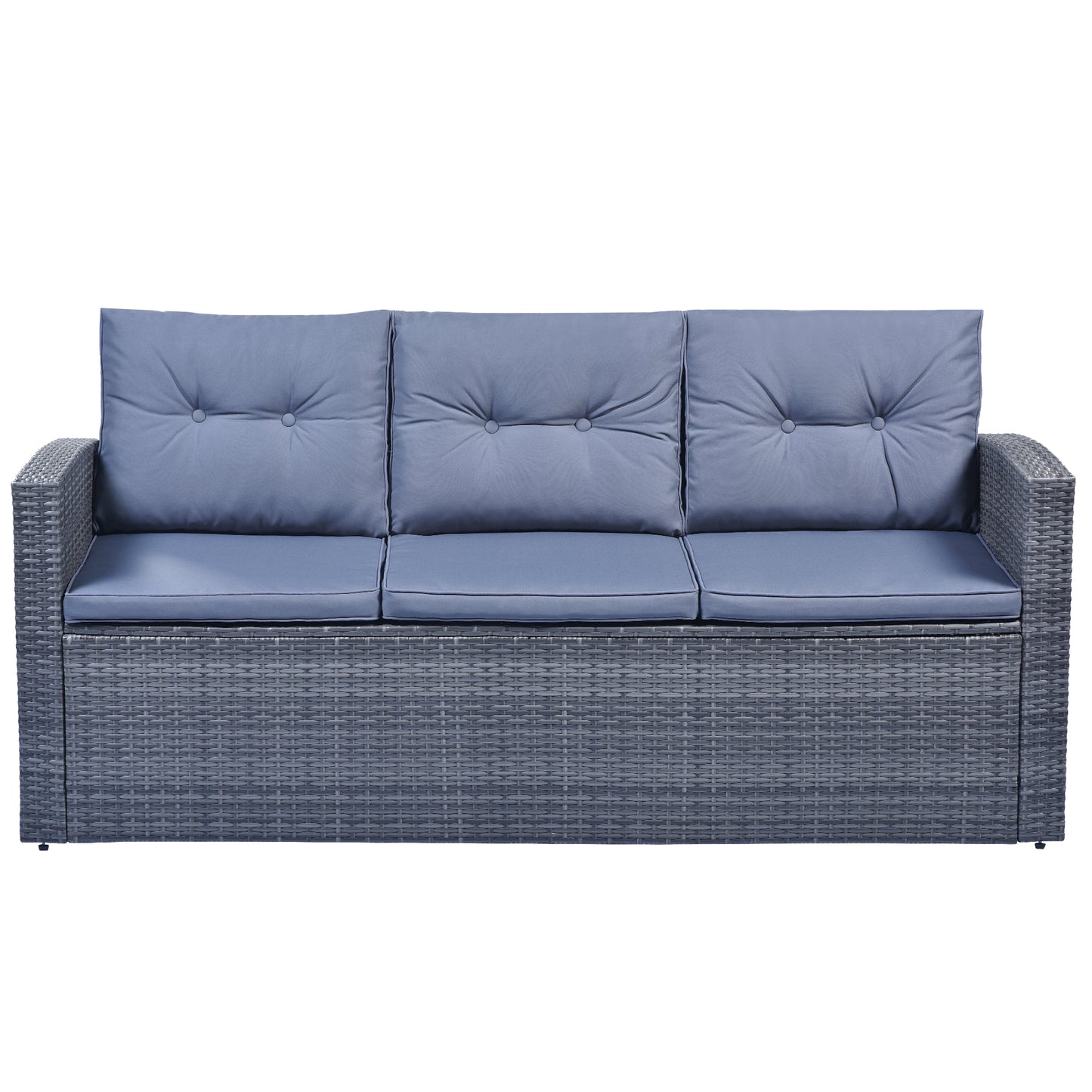 6-piece wicker patio sectional set with coffee table, dark grey wicker, light grey cushions