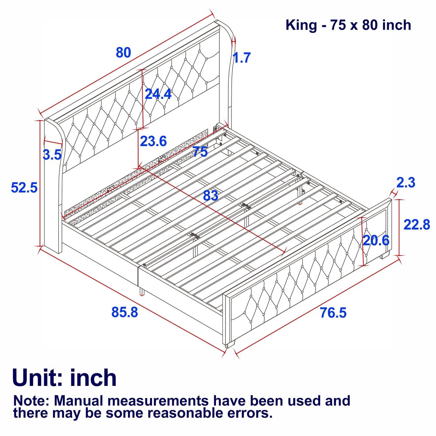 King platform bed frame with velvet upholstery and lighted headboard, beige