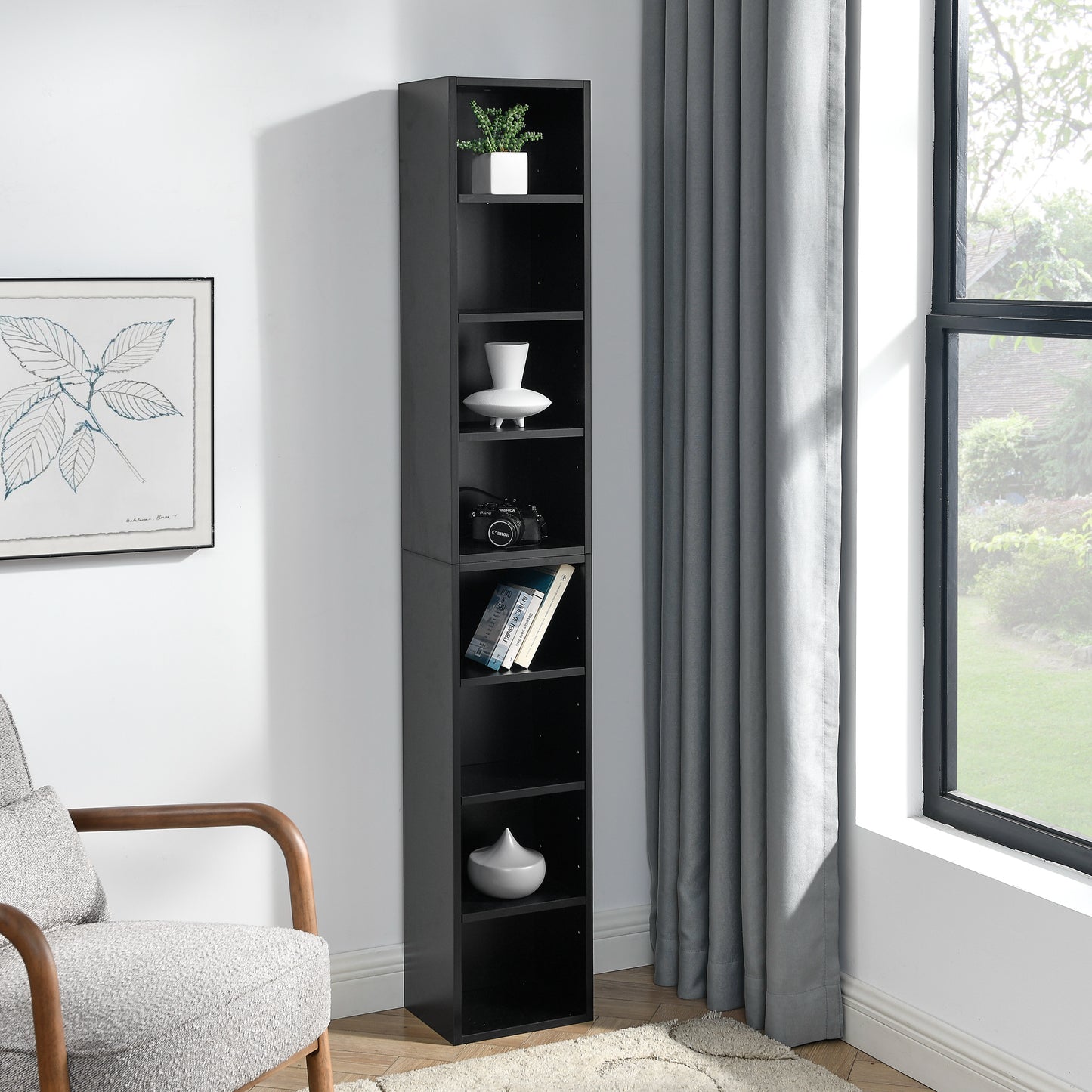 8-tier media tower with adjustable shelves