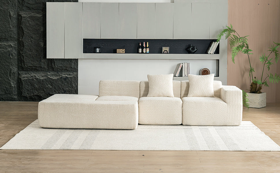 116.5" Sectional Sofa Full-compressed Sofa Couch Free-combined Sofa for Living Room, Beige