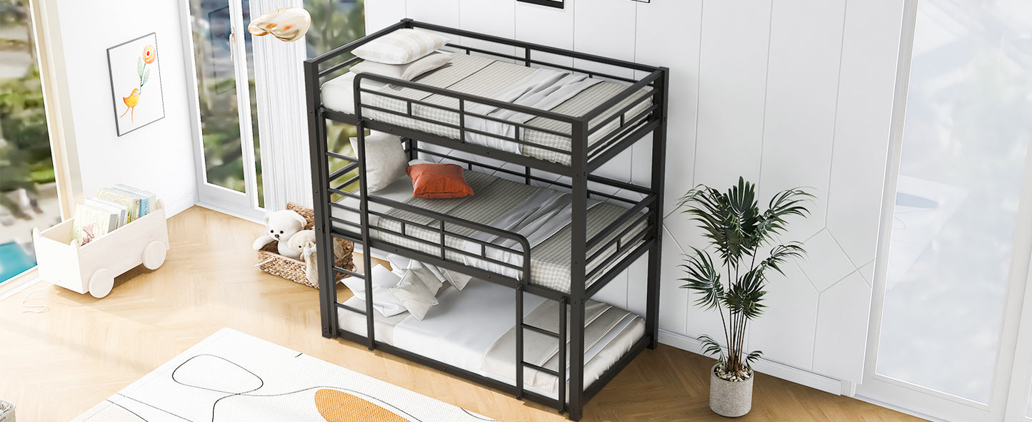 Metal Twin Size Triple Bunk Bed, Black