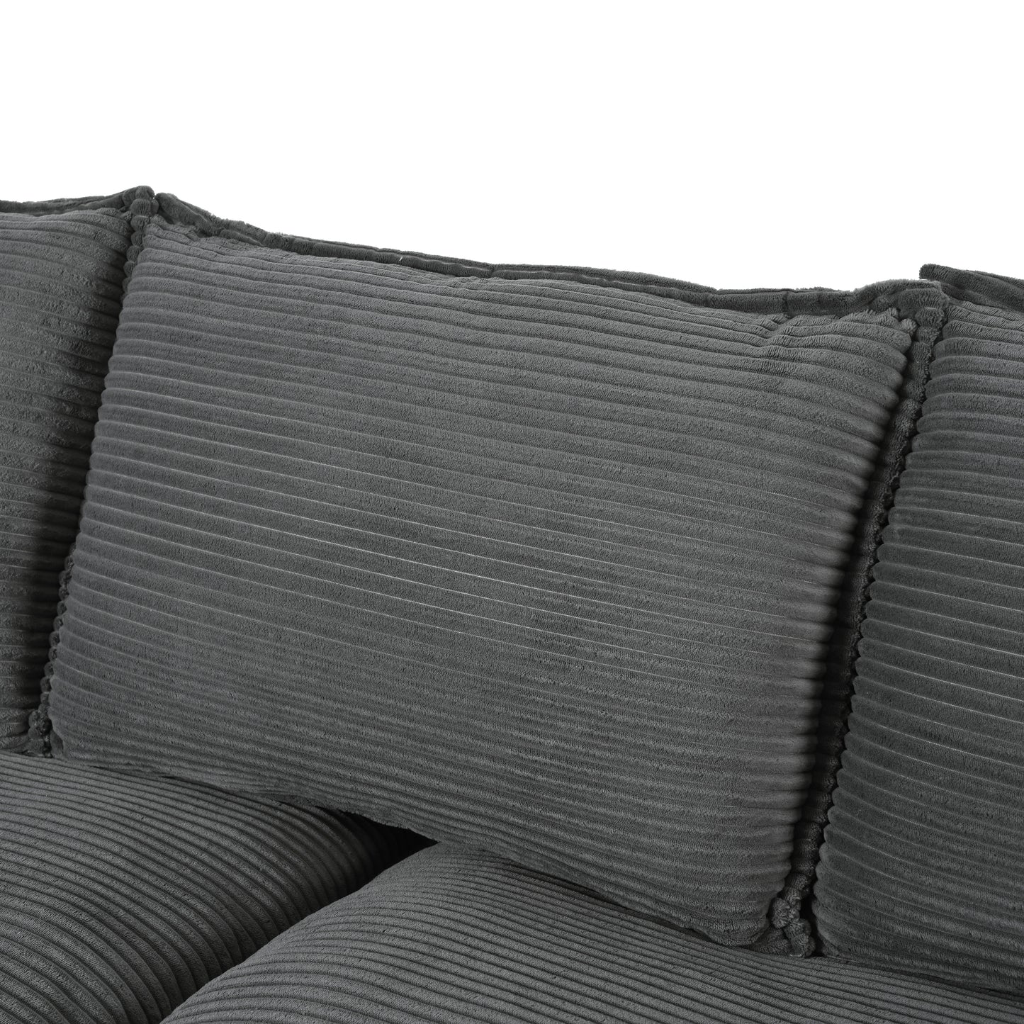 85.4" U-Style Curved Sofa with Throw Pillows, Corduroy Fabric