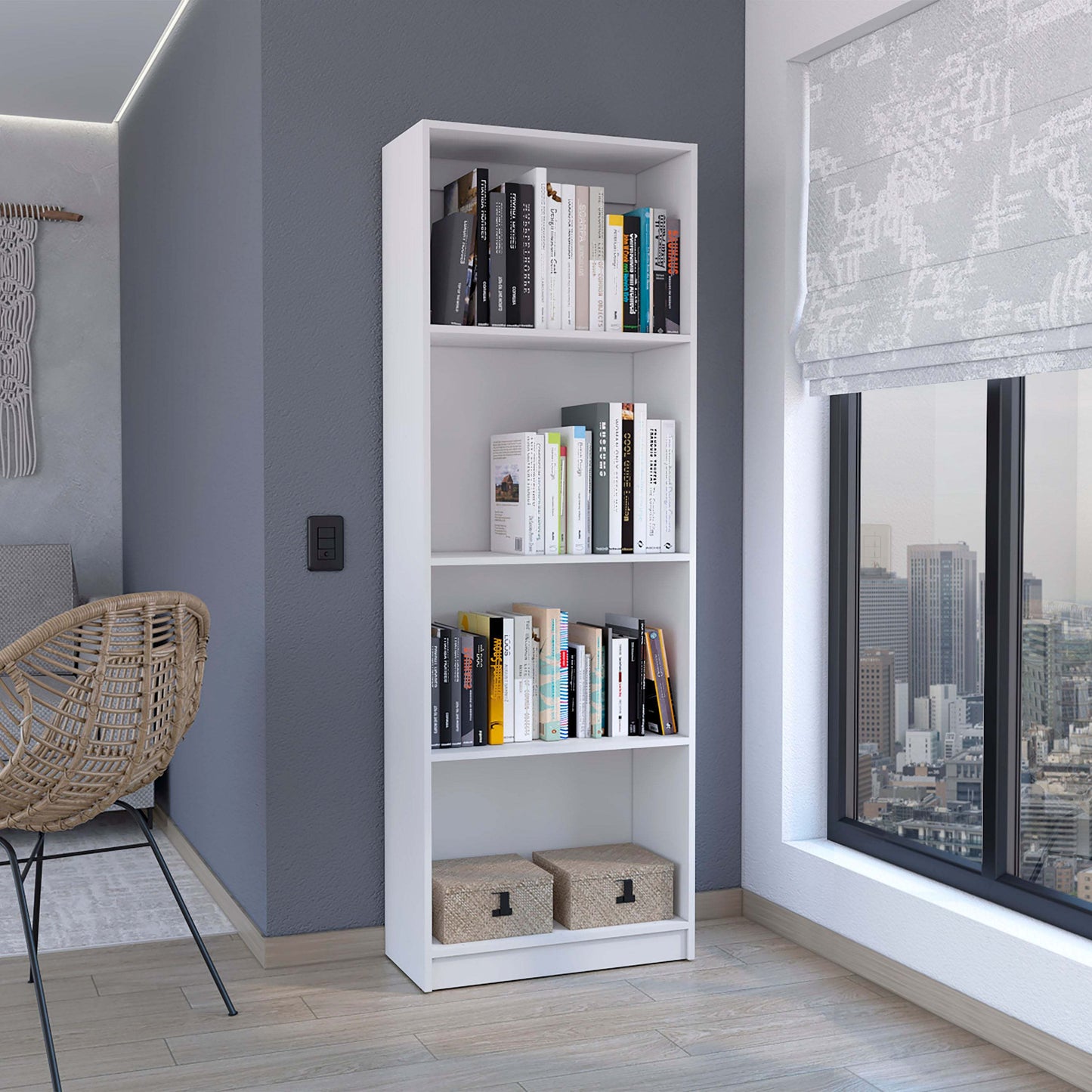 4-Shelf Modern Bookcase for Home & Office, White