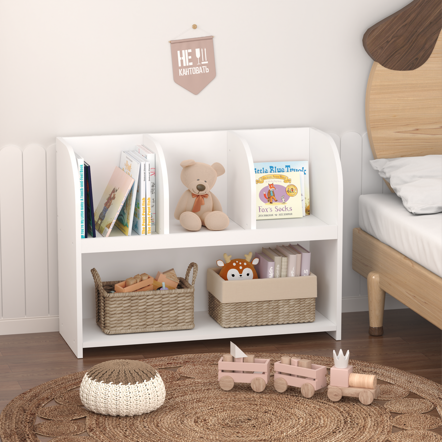 Kids Bookcase with 4 Compartments & Toy Organizer