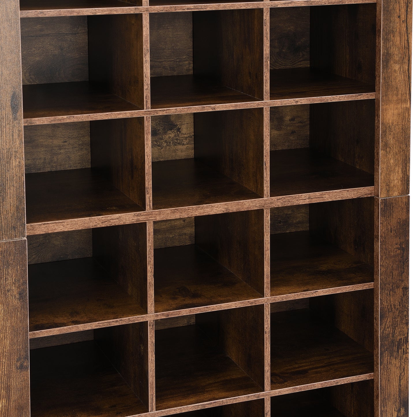 Stylish 30-cubby shoe cabinet, rustic brown