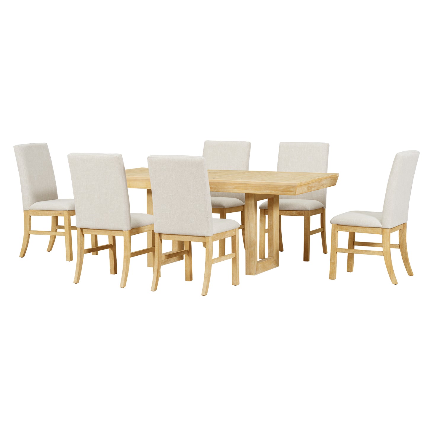 7-piece traditional extendable dining set with butterfly leaf, natural finish