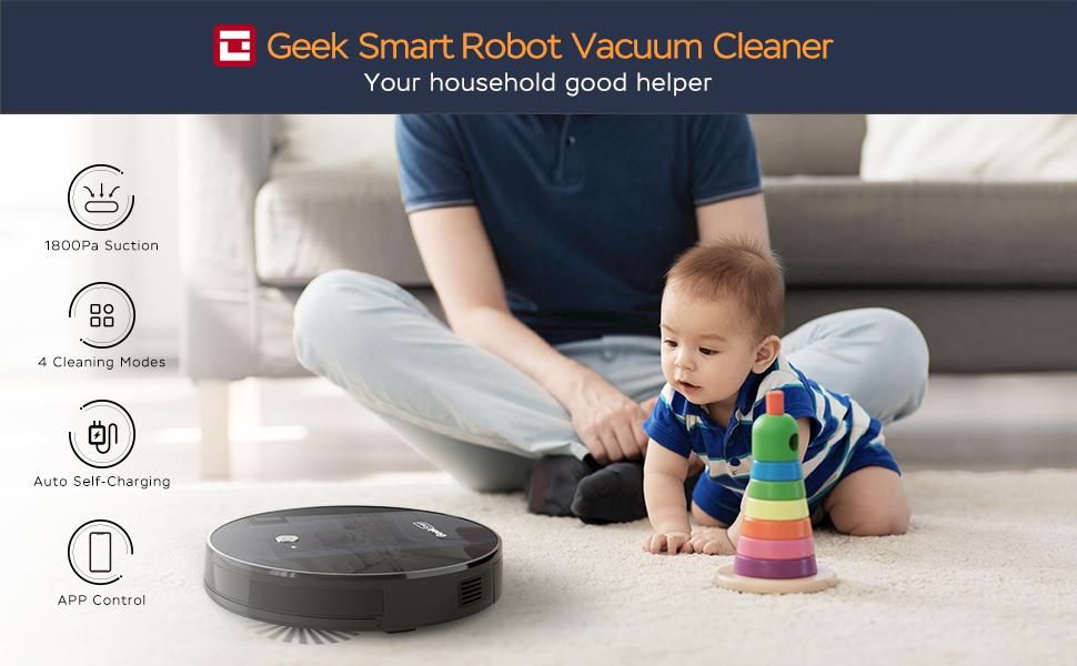 Geek Smart Robot Vacuum G6 Plus, 1800Pa, App-Controlled