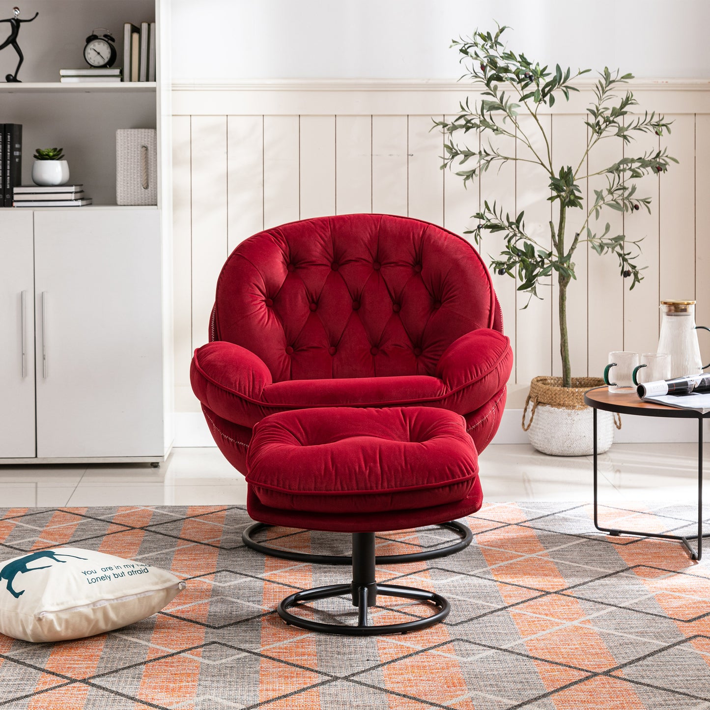 Accent chair with Ottoman - Dark Red