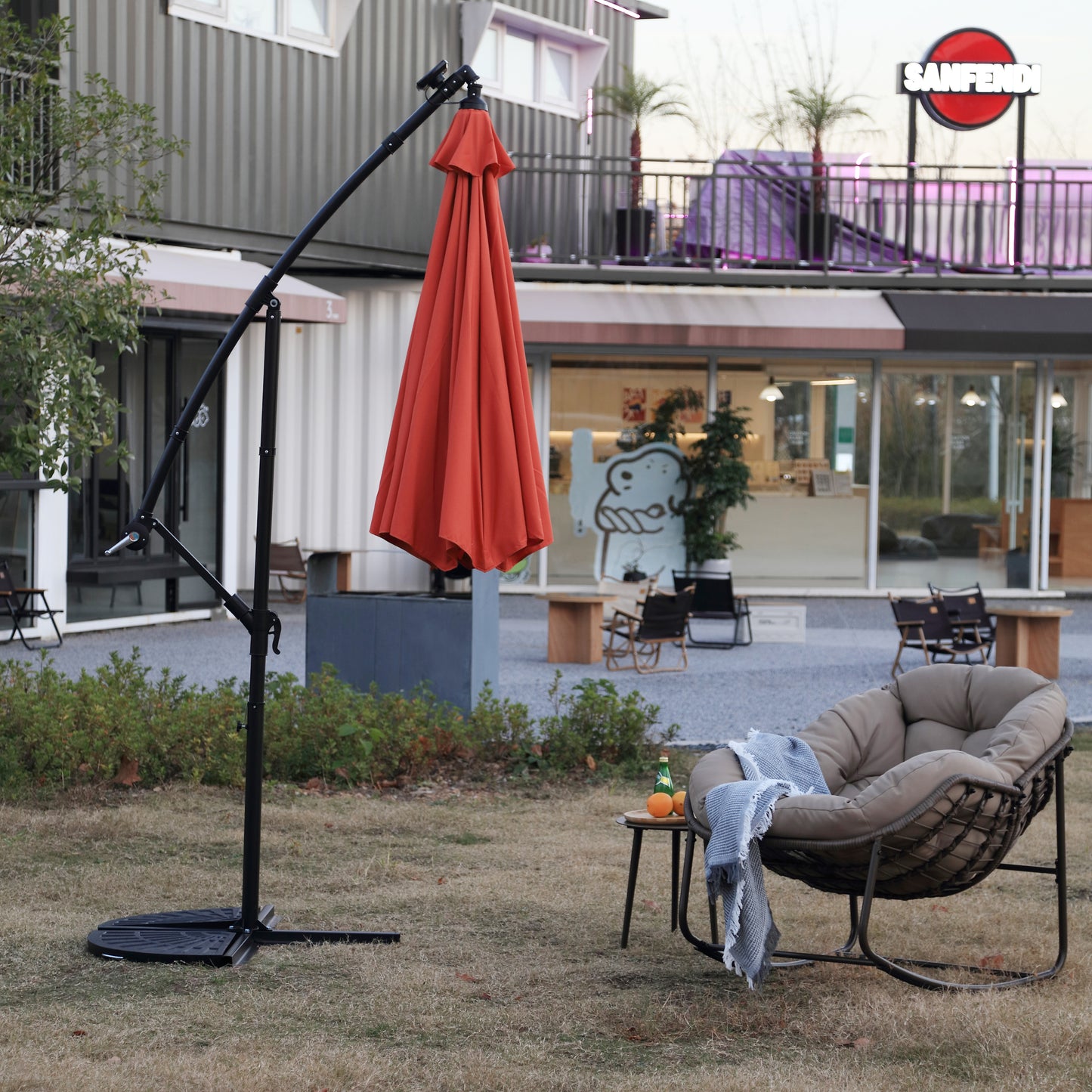 10FT Solar LED Hanging Patio Umbrella